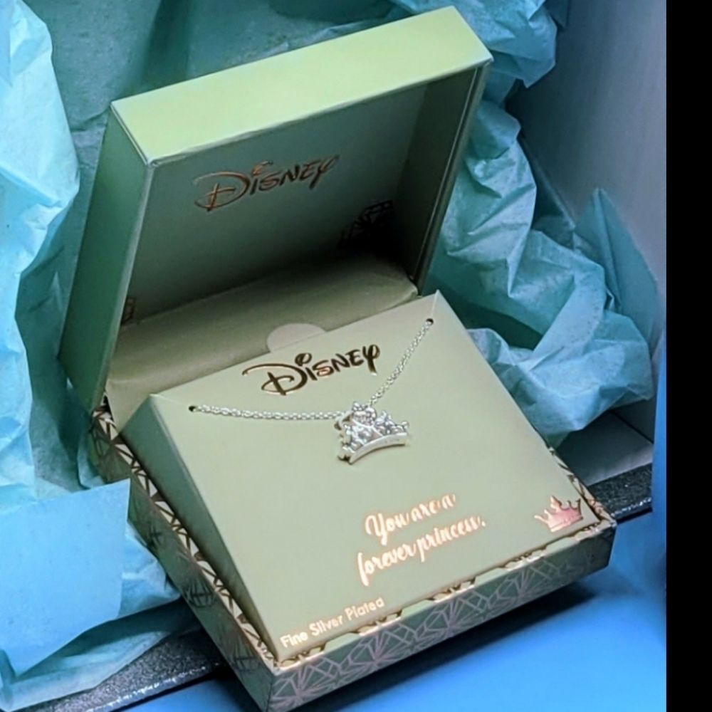 Disney Cinderella Tiara necklace fine silver plated NRFB